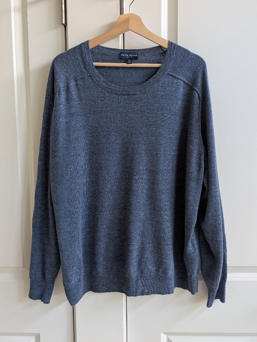 Peter Millar Sweater Men XXL Blue Merino Wool Linen Crew Neck Fine Knit Pullover